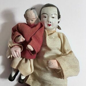 Antique CHINESE DOLL With Child / EARLY 1900s / Wired Composition Body / DAMAGE